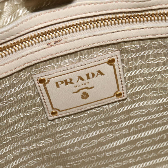PRADA Shoulder Bag Nylon Beige Gold Auth MX164