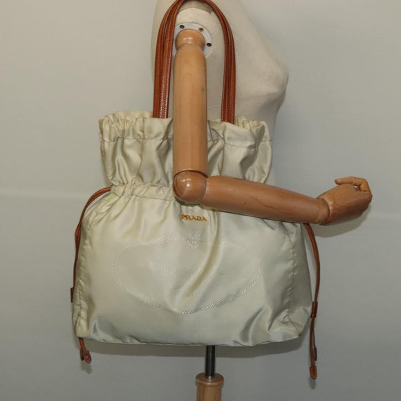PRADA Shoulder Bag Nylon Beige Gold Auth MX164