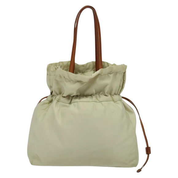 PRADA Shoulder Bag Nylon Beige Gold Auth MX164