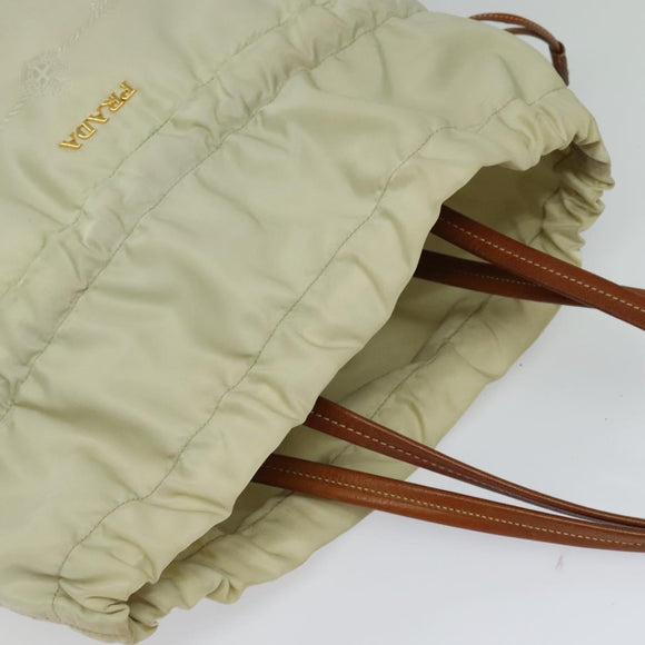 PRADA Shoulder Bag Nylon Beige Gold Auth MX164