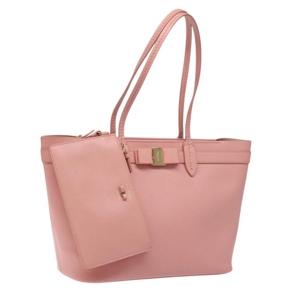 Salvatore Ferragamo Shoulder Bag Leather Pink Gold Auth MX166V