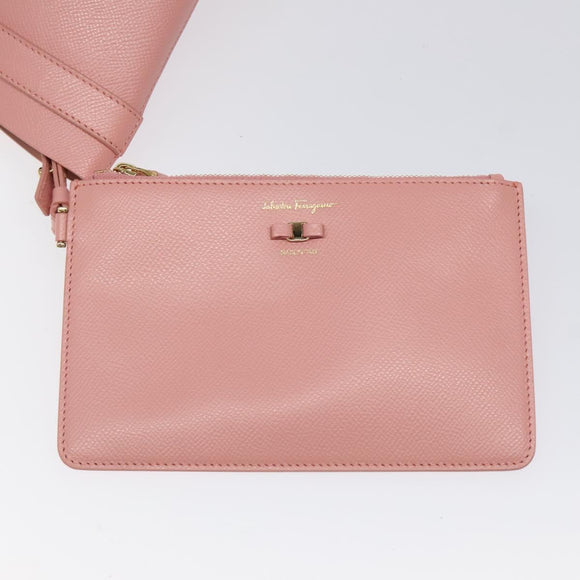 Salvatore Ferragamo Shoulder Bag Leather Pink Gold Auth MX166V
