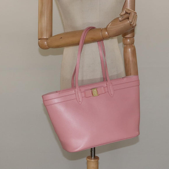 Salvatore Ferragamo Shoulder Bag Leather Pink Gold Auth MX166V