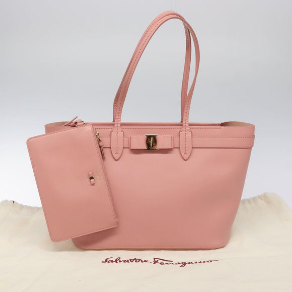 Salvatore Ferragamo Shoulder Bag Leather Pink Gold Auth MX166V