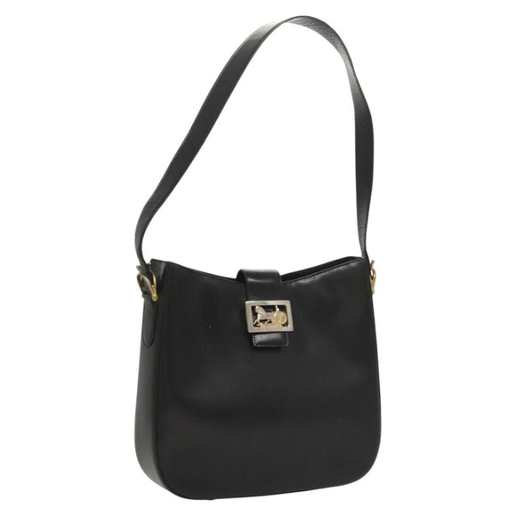 CELINE Shoulder Bag Leather Black Gold Auth MX169