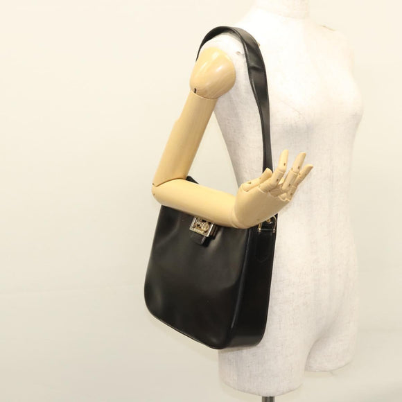 CELINE Shoulder Bag Leather Black Gold Auth MX169