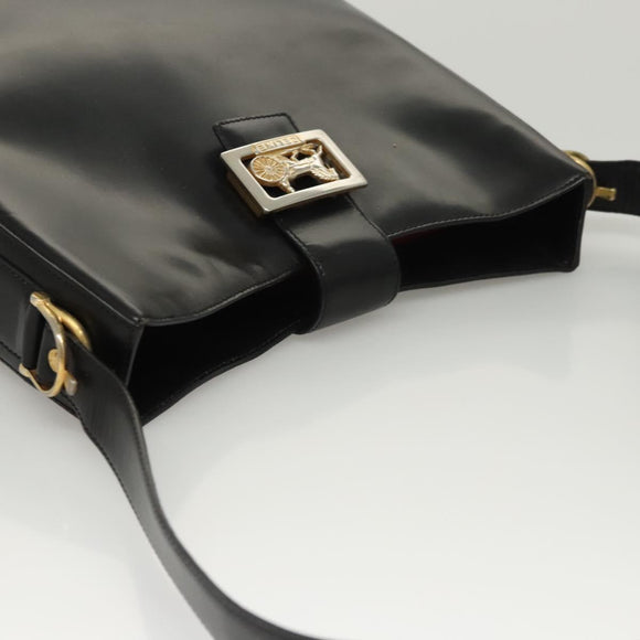 CELINE Shoulder Bag Leather Black Gold Auth MX169