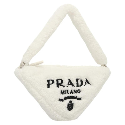 PRADA Shoulder Bag Pile White Silver Auth MX183AM