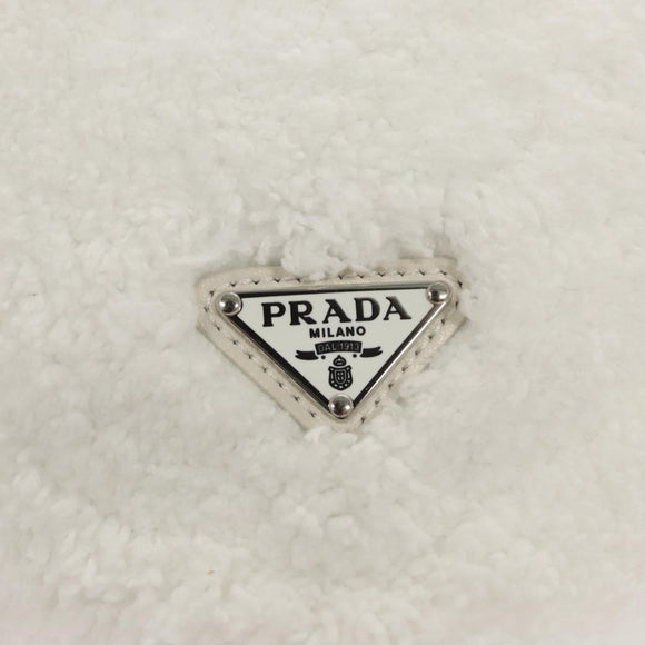 PRADA Shoulder Bag Pile White Silver Auth MX183AM