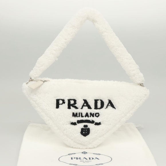 PRADA Shoulder Bag Pile White Silver Auth MX183AM
