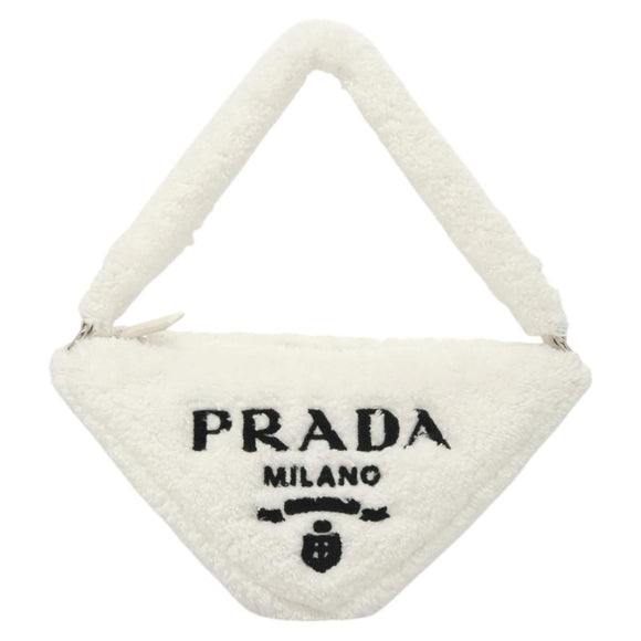 PRADA Shoulder Bag Pile White Silver Auth MX183AM
