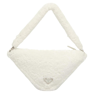 PRADA Shoulder Bag Pile White Silver Auth MX183AM - 0