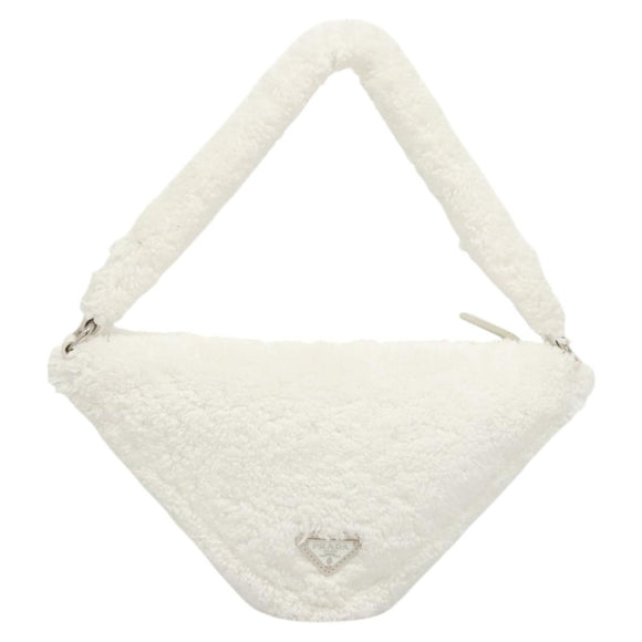 PRADA Shoulder Bag Pile White Silver Auth MX183AM