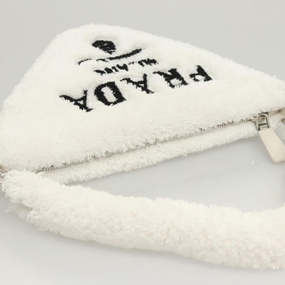 PRADA Shoulder Bag Pile White Silver Auth MX183AM