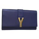 SAINT LAURENT Clutch Bag Leather Blue Gold 311213 Auth MX188-1