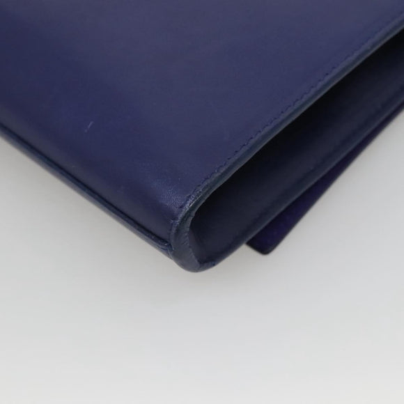 SAINT LAURENT Clutch Bag Leather Blue Gold 311213 Auth MX188