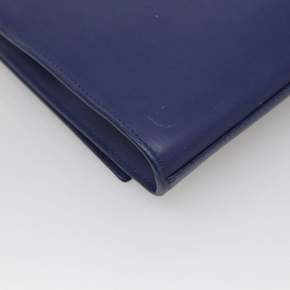 SAINT LAURENT Clutch Bag Leather Blue Gold 311213 Auth MX188