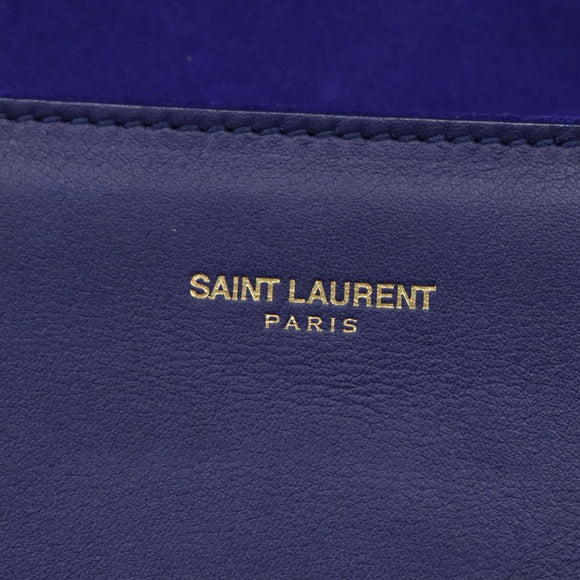 SAINT LAURENT Clutch Bag Leather Blue Gold 311213 Auth MX188