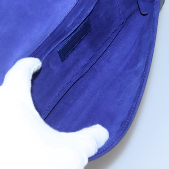 SAINT LAURENT Clutch Bag Leather Blue Gold 311213 Auth MX188