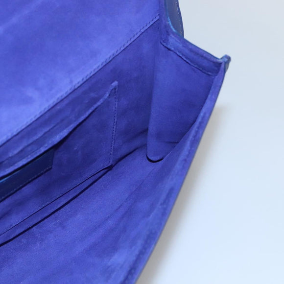 SAINT LAURENT Clutch Bag Leather Blue Gold 311213 Auth MX188