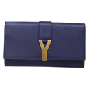 SAINT LAURENT Clutch Bag Leather Blue Gold 311213 Auth MX188-13