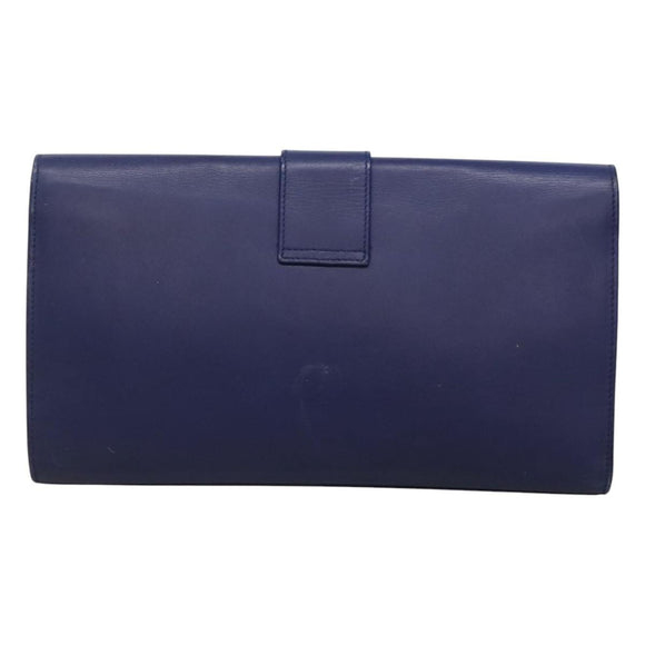 SAINT LAURENT Clutch Bag Leather Blue Gold 311213 Auth MX188