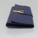 SAINT LAURENT Clutch Bag Leather Blue Gold 311213 Auth MX188-3