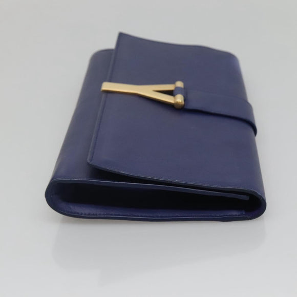 SAINT LAURENT Clutch Bag Leather Blue Gold 311213 Auth MX188