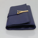 SAINT LAURENT Clutch Bag Leather Blue Gold 311213 Auth MX188-4