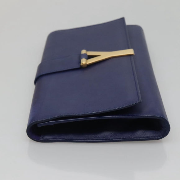SAINT LAURENT Clutch Bag Leather Blue Gold 311213 Auth MX188