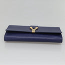 SAINT LAURENT Clutch Bag Leather Blue Gold 311213 Auth MX188-6