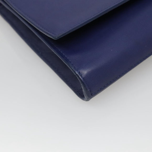 SAINT LAURENT Clutch Bag Leather Blue Gold 311213 Auth MX188
