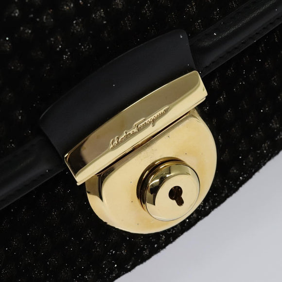 Salvatore Ferragamo Hand Bag Leather 2way Black Gold Auth MX189