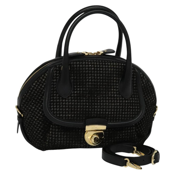 Salvatore Ferragamo Hand Bag Leather 2way Black Gold Auth MX189