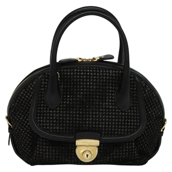 Salvatore Ferragamo Hand Bag Leather 2way Black Gold Auth MX189