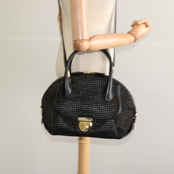 Salvatore Ferragamo Hand Bag Leather 2way Black Gold Auth MX189