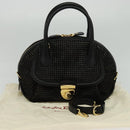 Salvatore Ferragamo Hand Bag Leather 2way Black Gold Auth MX189-12