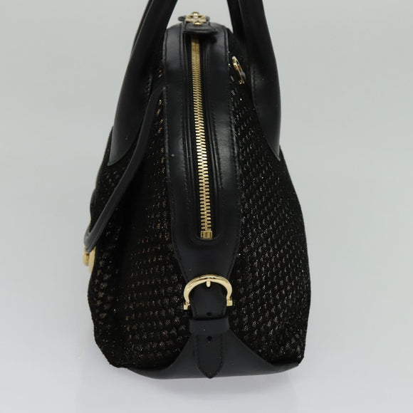 Salvatore Ferragamo Hand Bag Leather 2way Black Gold Auth MX189