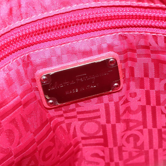 Salvatore Ferragamo Gancini Shoulder Bag Leather Pink Silver Auth MX210