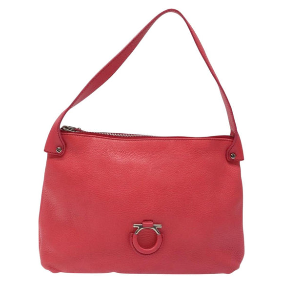 Salvatore Ferragamo Gancini Shoulder Bag Leather Pink Silver Auth MX210
