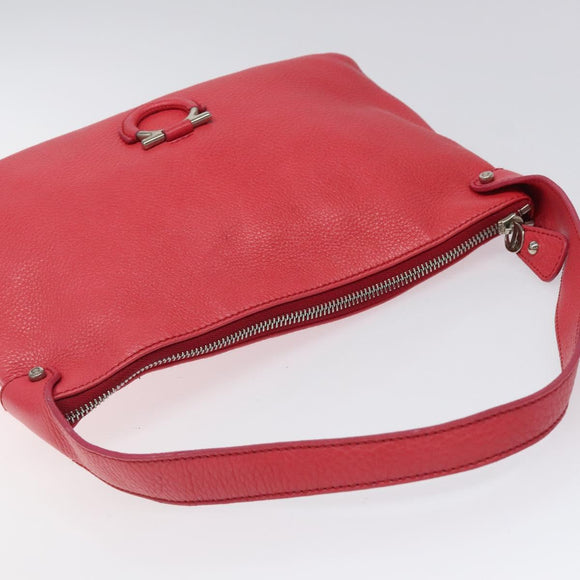 Salvatore Ferragamo Gancini Shoulder Bag Leather Pink Silver Auth MX210