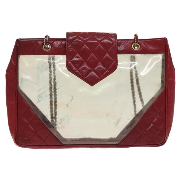 CHANEL Matelasse Chain Shoulder Bag Vinyl Red CC Auth MX212