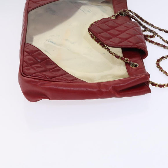 CHANEL Matelasse Chain Shoulder Bag Vinyl Red CC Auth MX212