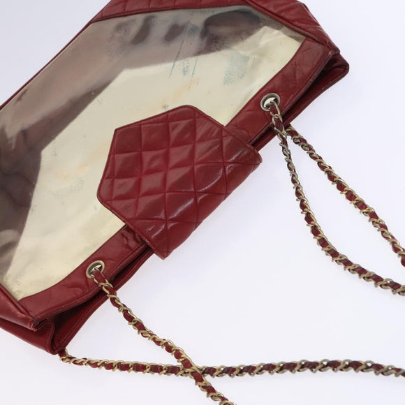 CHANEL Matelasse Chain Shoulder Bag Vinyl Red CC Auth MX212