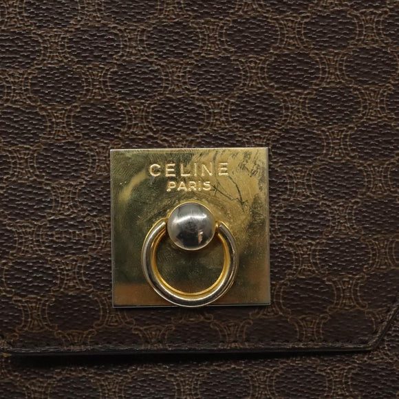 CELINE Macadam Canvas Shoulder Bag PVC Leather Brown Gold Auth MX221