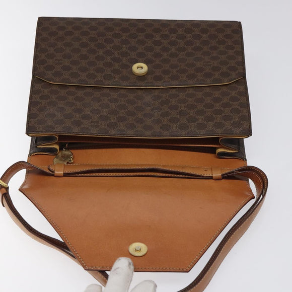 CELINE Macadam Canvas Shoulder Bag PVC Leather Brown Gold Auth MX221
