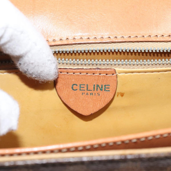 CELINE Macadam Canvas Shoulder Bag PVC Leather Brown Gold Auth MX221