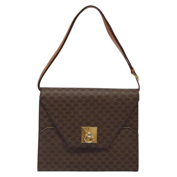 CELINE Macadam Canvas Shoulder Bag PVC Leather Brown Gold Auth MX221 - 0