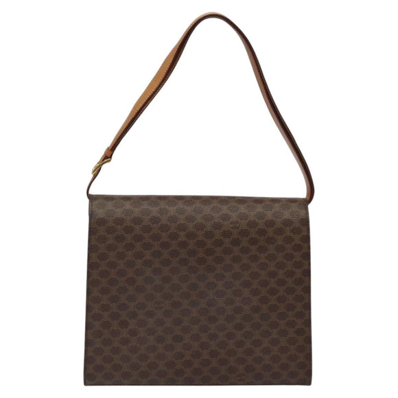 CELINE Macadam Canvas Shoulder Bag PVC Leather Brown Gold Auth MX221