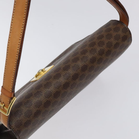 CELINE Macadam Canvas Shoulder Bag PVC Leather Brown Gold Auth MX221